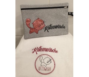 Stickserie ITH - Katzenwäsche Tasche & Abschmink Pad & Waschlappen